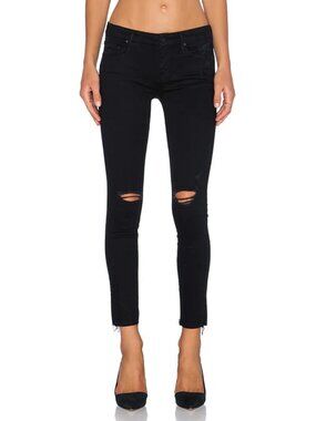 Mother The Looker Ankle Fray Skinny Jeans Guilty as Sin Wash Black Size 30